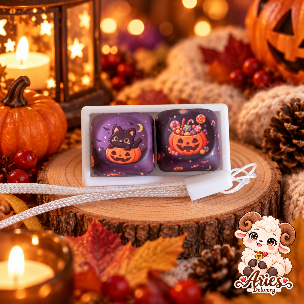 Clavier 2 touches Halloween violet avec chat noir et citrouille bonbons