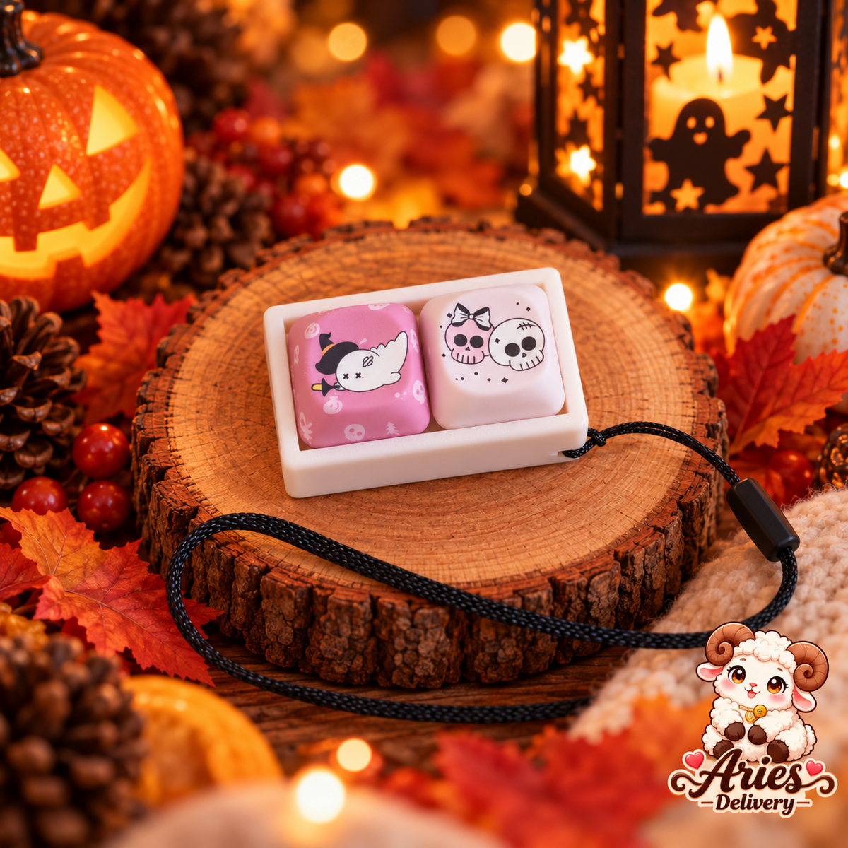 Clavier 2 touches Halloween rose et blanc avec fantôme et crânes